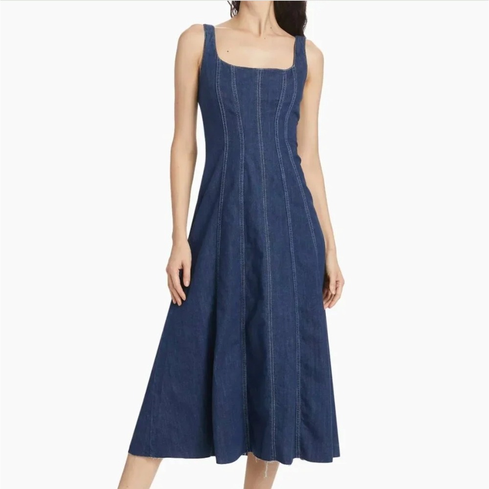 Reformation Amory Denim Midi Dress 10 Blue Dark Wash Sustainable Cottagecore - Picture 3 of 14